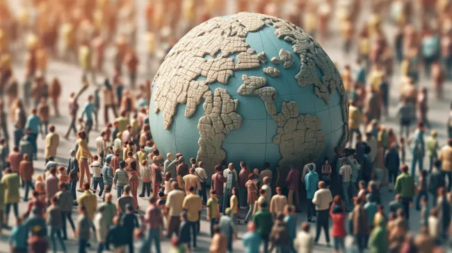 earth with humans around it